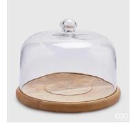EDG, PIATTO IN LEGNO DI ACACIA CON CUPOLA IN VETRO ¿23XH19CM, NATALE, DECORAZIONI CASA