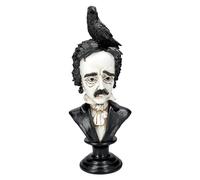 Edgar Allan Poe Buste avec corbeau 40 cm - Design caricature en pierre artificielle peinte à la main Noir et blanc Hommage Figurine