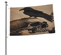 Edgar Allan Poe le drapeau de crâne de corbeau 2x3 FT double face à l'extérieur, grande bannière maison drapeau cour décoration extérieure