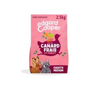 Edgard & Cooper Croquettes Chiot Sans Céréales Pour Chiens Adultes Medium (2.5kg), Canard Et Poulet Frais, Teneur En Fibres Adaptée Aux Chiots, Recette Naturelle, Jamais De Farine Animale