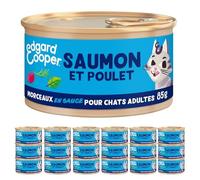 Edgard & Cooper Morceaux en Sauce pour Chat Adulte Stérilisé, Saumon Poulet 18 x 85g, Nourriture Humide Sans céréales, Pate Riche en protéines, Sans sucres ajoutés