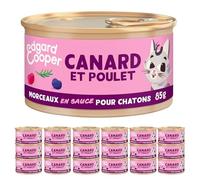 Edgard & Cooper Pâté Pour Chat & Chaton, (Canard & Poulet, 85g x 18), Patée Morceaux en Sauce pour Chaton, Viande fraîche et protéines de qualité, Pâté pour chat stérilisé et actif