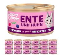 Edgard Cooper Nourriture Humide pour Chatons (Canard et Poulet, 18 x 85 g), sans céréales, sans Sucre, en Sauce, pour Chats stérilisés et Actifs, avec ingrédients naturels