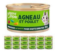 Edgard & Cooper Pâté Pour Chat, Adulte, (Agneau & Poulet, 85g x 18), Patée Morceaux en Sauce pour Chat, Viande fraîche et protéines de qualité, Pâté pour chat stérilisé et actif