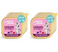 Edgard & Cooper Pâté pour Chaton, (Canard & Poulet, 85g x 16), Viande fraîche et protéines de qualité, Vrais ingrédients pour Chat, Pâté pour Chat stérilisé et Actif (Lot de 2)