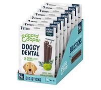 Edgard & Cooper Snacks Lot de 56 bâtonnets dentaires pour Grands Chiens Naturels 8 x 7 bâtonnets à mâcher Eucalyptus et Pomme Une Fois par Jour, Faible en Calories, Longue Mastication Efficace