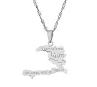 Edgda Collier avec pendentif carte de la République d'Haïti en acier inoxydable plaqué or 18 carats, Acier inoxydable, Pas de gemme