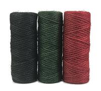 EDGEAM 3 x 50 m de Ficelle Jute Naturelle - Corde Jute 2 mm de diamètre - Pour Fleuristes emballage, bricolage,décoration, Artisanat, Jardin - Noir + rouge + vert