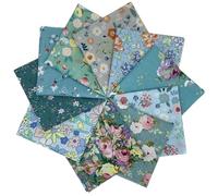 EDGEAM Lot de 10 Tissus Coton Couture 25x25cm Multicolores Tissu Patchwork pour DIY Couture Artisanat (Vert B)