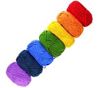 EDGEAM Lot de 7 pelotes de laine à tricoter multicolores de 50 g (couleurs : rouge, orange, jaune, vert, bleu, bleu foncé, violet) pour tricot à la main, fil à crochet
