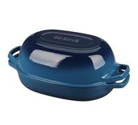 EDGING CASTING Cocotte ovale en fonte émaillée avec couvercle pour la cuisson du pain, four à pain pour la cuisson du pain au levain fait maison, 7 l, bleu lac