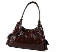 Edgy Moto Styles Sac à Bandoulière avec Poignée Amour Design Mode Coréenne Pratique PU Cuir Multipoches Accessoire Femme, café, One Size