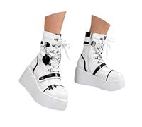 Edgy Platform Boots for with Chunky Heel and Mid Calf Length Punk Style Lace Up Ankle Boots for Daily Wear and Night Out (White, 38)