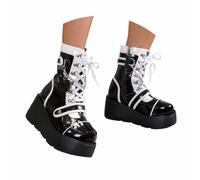 Edgy Platform Boots for with Chunky Heel and Mid Calf Length Punk Style Lace Up Ankle Boots for Daily Wear and Night Out (Black, 36)