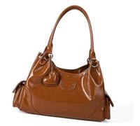 Edgy Style Moto Style Sac à Bandoulière avec Poignée Amour Design Mode Coréen Pratique PU Cuir Multipoches Sac à Bandoulière, marron, One Size