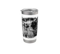 Edgy Urban Leonberger Dogs Scène de rue noire et blanche Gobelet isotherme en acier inoxydable double paroi
