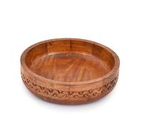 EDHAS Decorative Red Finished Mango Wood Round Carved Bowl for Food, Fruits, Salad, or Popcorn â€“ Kitchen Counter (25.4cm x 25.4cm x 6.35cm)