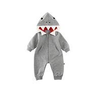 Edhomenn Barboteuse à capuche à manches longues pour nouveau-né garçon fille motif requin printemps automne fermeture éclair, gris, 18-24 mois