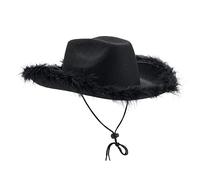Edhomenn Chapeau de Cowboy en Feutre pour Femme avec Bordure en Plumes pelucheuses, déguisement, Jeu de rôle, Cosplay, fête (B1-Noir, 32 x 42 x 18 cm), Taille Unique