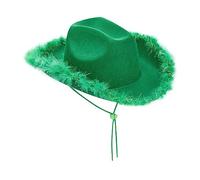 Edhomenn Chapeau de Cowboy en Feutre pour Femme avec Bordure en Plumes pelucheuses pour déguisement, Jeu de rôle, Cosplay, fête (B-Vert, 32 x 42 x 18 cm), Taille Unique