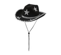 Edhomenn Chapeau de cowboy pour femme avec bordure en plumes duveteuses - Accessoire de fête (03 noir, taille unique)