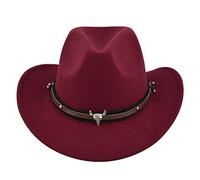 Edhomenn Chapeau de cowboy texan pour femme, chapeau de cowgirl moelleux avec bordure en plumes - Accessoire de fête (05 bordeaux, taille unique)