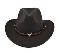 Edhomenn Chapeau de cowboy texan pour femme - Chapeau de cowgirl moelleux avec bordure en plumes - Accessoire de fête (04 café, taille unique)