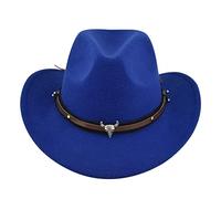Edhomenn Chapeau de cowboy texan pour femme - Chapeau de cowgirl moelleux avec bordure en plumes - Accessoire de fête (04 bleu roi, taille unique)