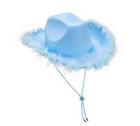Edhomenn Chapeau de cowgirl en feutre pour femme avec bordure en plumes - Accessoire de fête, cosplay, déguisement (B1-Bleu, 32 x 42 x 18 cm)