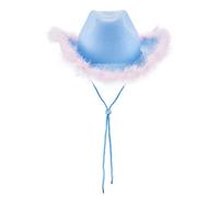 Edhomenn Chapeau de cowgirl en feutre pour femme avec bordure en plumes - Accessoire de fête, cosplay, déguisement (B2-Bleu, 32 x 42 x 18 cm)