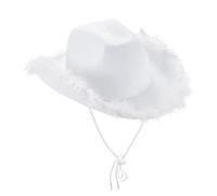 Edhomenn Chapeau de cowgirl en feutre pour femme avec bordure en plumes - Accessoire de fête, cosplay, déguisement (B1-Blanc, 32 x 42 x 18 cm)