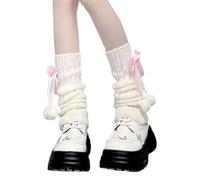 Edhomenn Chaussettes longues en tricot Lolita pour femme - Jambières en tricot Harajuku - Chaussettes japonaises Kawaii Y2k - Couvre-jambes élastiques - Chaussettes décontractées, 16 roses., taille