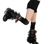 Edhomenn Chaussettes longues en tricot Lolita pour femme - Jambières en tricot Harajuku - Chaussettes japonaises Kawaii Y2k - Couvre-jambes élastiques - Chaussettes décontractées, 20 noir., taille