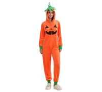 Edhomenn Costume de citrouille d'Halloween pour femmes adultes - Combinaison à capuche à manches longues et fermeture éclair sur le devant avec poches - Tenue de costumade (01 orange, taille XXXL)