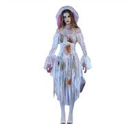 Edhomenn Costume de mariée fantôme victorien pour femme - Robe corset de mariée cadavre et voile - Tenue 2 pièces pour Halloween et costumade (02 blanc, taille L)