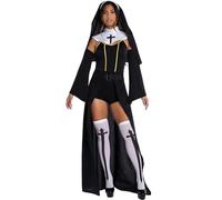 Edhomenn Costume de nonne pour femmes - Déguisement de mère de qualité supérieure pour Halloween et costumade - Tenue de 7 pièces (01 noir, taille XL)