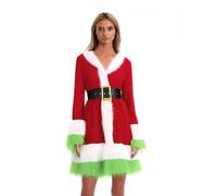 Edhomenn Costume d'elfe de Noël pour femmes - Costume de Père Noël pour adultes - Déguisement coquin avec chapeau d'elfe et ceinture - Tenue de festival 3 pièces (01 vert, taille M)