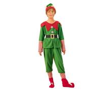 Edhomenn Costume d'elfe de Noël pour parents et enfants - 4 pièces - Costume de lutin du Père Noël avec chapeau, ceinture et chaussettes - Garçon - 12 à 18 mois