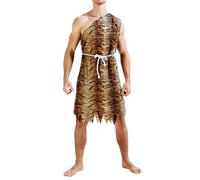 Edhomenn Costume d'Halloween homme et femme des cavernes pour adulte - Âge de pierre - Imprimé léopard préhistorique avec ceinture - Tenue 2 pièces (01 multicolore, homme, taille unique)