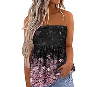Edhomenn Débardeur bandeau plissé sans bretelles pour femme, A-fleur rose, S