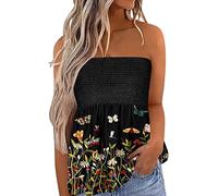 Edhomenn Débardeur bandeau plissé sans bretelles pour femme, A-fleur verte, S