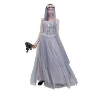 Edhomenn Ensemble corset de la mariée morte pour femmes - Robe corset et voile à motif floral - Tenue de costumade effrayante pour Halloween (gris, taille S)