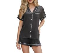 Edhomenn Ensemble de pyjama assorti pour couples hommes et femmes, pyjama à manches courtes, haut à revers et short, vêtements de nuit pour la famille, Ba Black Mom, XL