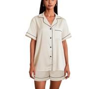 Edhomenn Ensemble de pyjama assorti pour couples hommes et femmes, pyjama à manches courtes, haut à revers et short, vêtements de nuit pour la famille, Ba White Mom, L