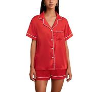 Edhomenn Ensemble de pyjama assorti pour couples hommes et femmes, pyjama à manches courtes, haut à revers et short, vêtements de nuit pour la famille, Ba Red Mom, S