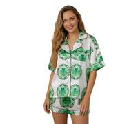 Edhomenn Ensemble pyjama 2 pièces pour femme St Patrick à manches courtes avec imprimé trèfle irlandais + short, vert militaire, S