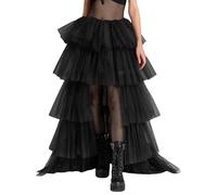 Edhomenn Jupe longue en tulle pour femme - Couleur unie - Taille haute - Jupe de gâteau en couches - Jupe de mariage - Jupe tutu en maille transparente - Jupes Y2k - Jupes de club de fête, 01 Noir,