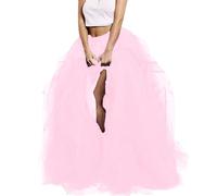 Edhomenn Jupe longue en tulle, taille haute, en couches, demi-jupe en maille avec fente sur le devant, jupe trapèze, jupe princesse, 02 rose., Taille unique