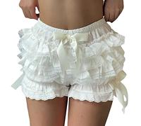 Edhomenn Lolita Bloomers Short de pyjama en dentelle avec nœud à taille élastique pour femme, Blanc 01, L