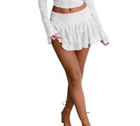 Edhomenn Mini jupe sexy en dentelle florale avec ourlet à volants pour la plage, les vacances, les clubs, les vêtements esthétiques Y2K, 04 Blanc, S